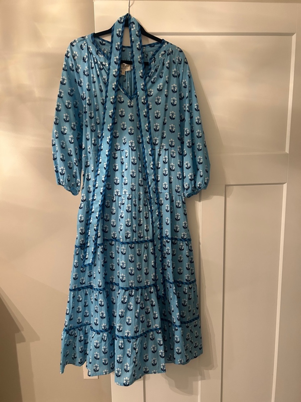 Printfresh Light Blue Floral Tiered Midi Dress